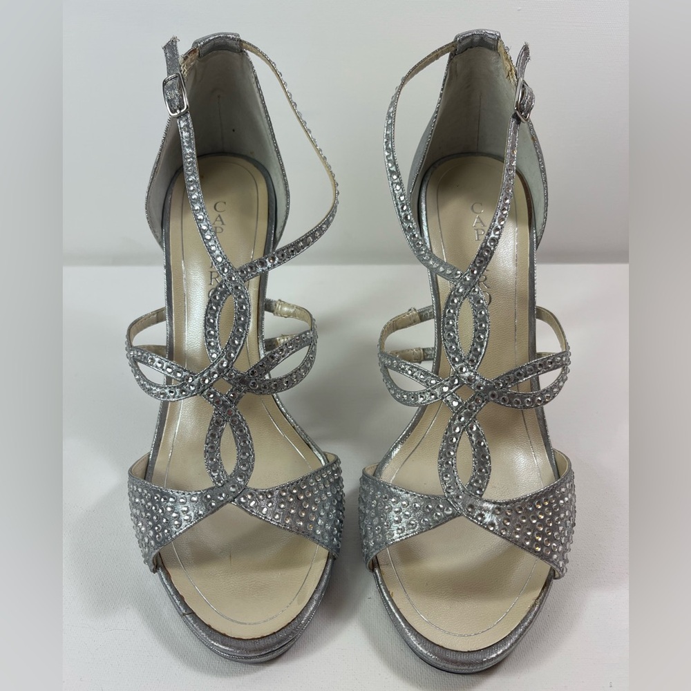 Caparros Nixie Silver Rhinestone Strappy Heels Dress Shoes Women’s Size 9.5